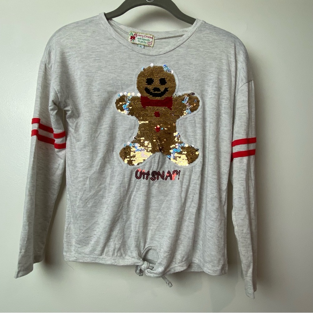 Poof Girl Sz XL big girls Oh Snap gingerbread / snowman sequined top tee shirt